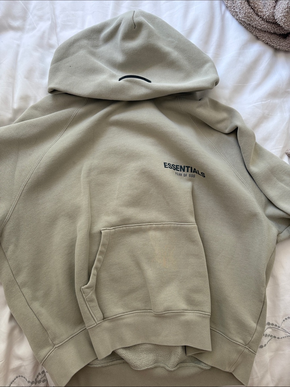 Essentials Olive Green Pullover Hoodie with Black Logo